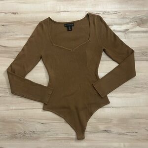 House of Harlow 1960 Luxe Essentials Ribbed Bodysuit Size Large Brown